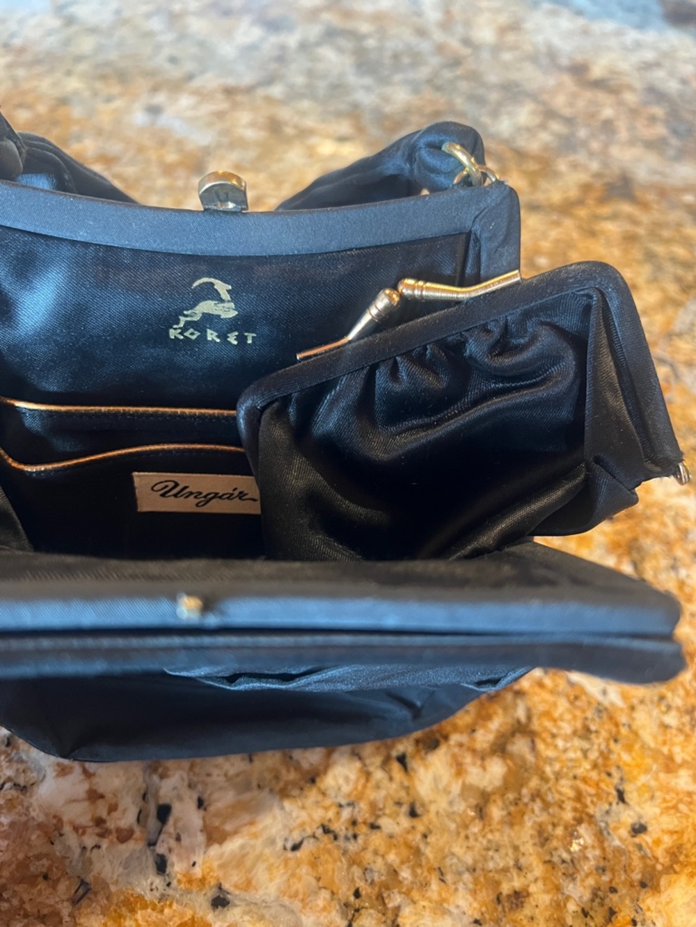 Koret Black Satin Coin Purse Set with Gold Trim
